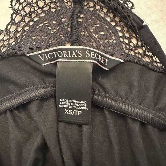 Vintage Victoria's Secret Halter Y-Back Lace Trim Mini Chemise Slip Dress Black - Picture 4 of 4